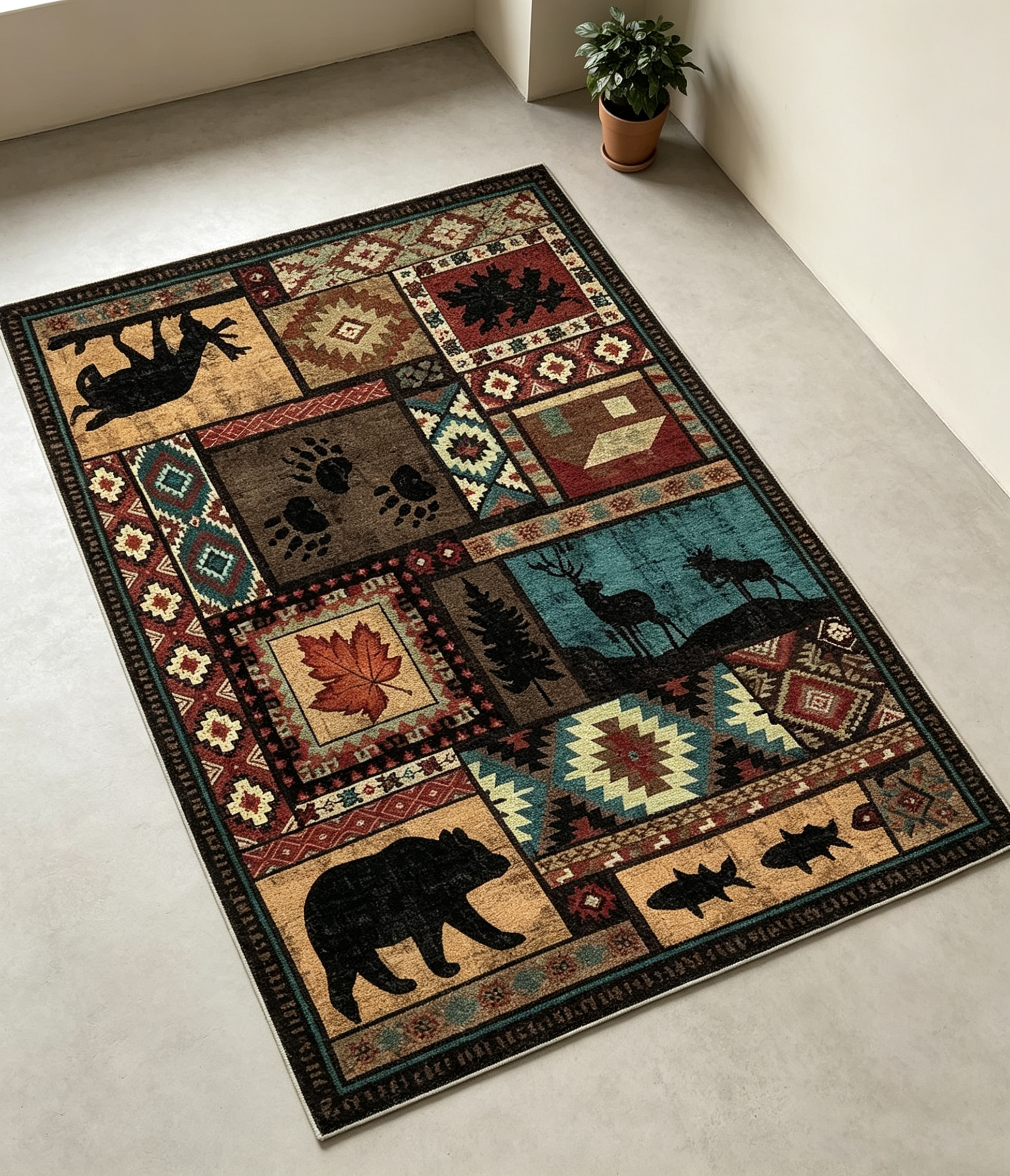 Vintage American Cabin Wildlife & Southwestern Non-Slip Washable Area Rug
