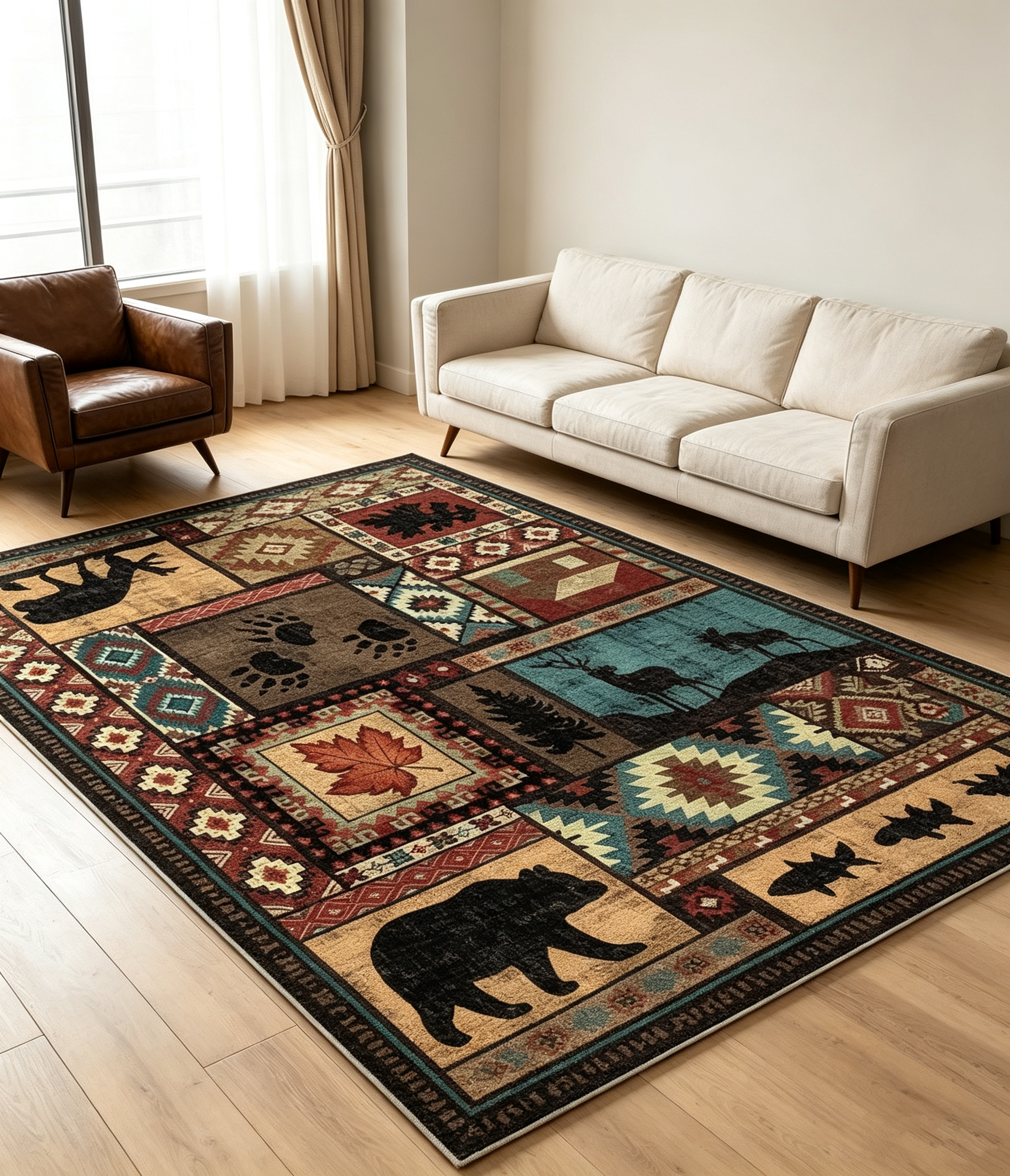 Vintage American Cabin Wildlife & Southwestern Non-Slip Washable Area Rug