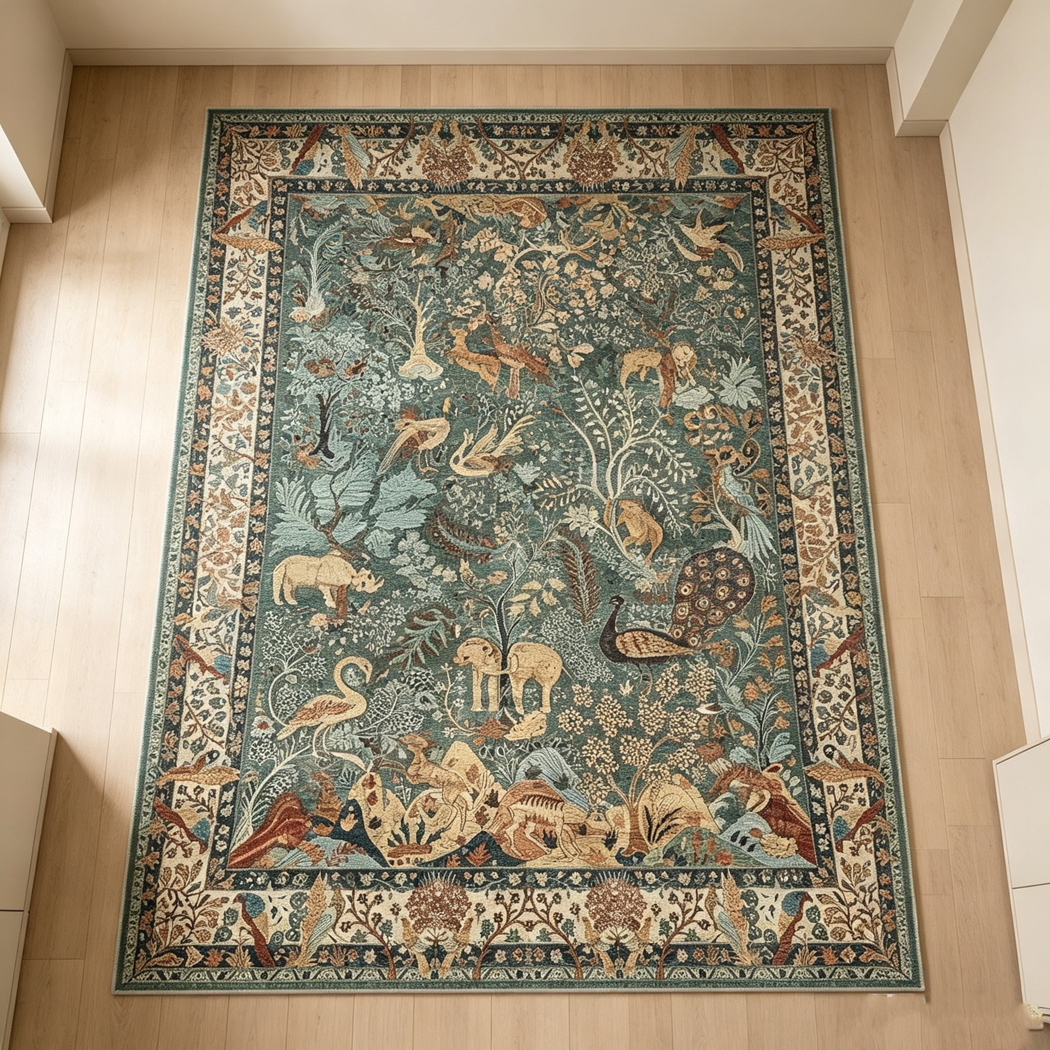 Vintage Bohemian Jungle Wildlife Area Rug
