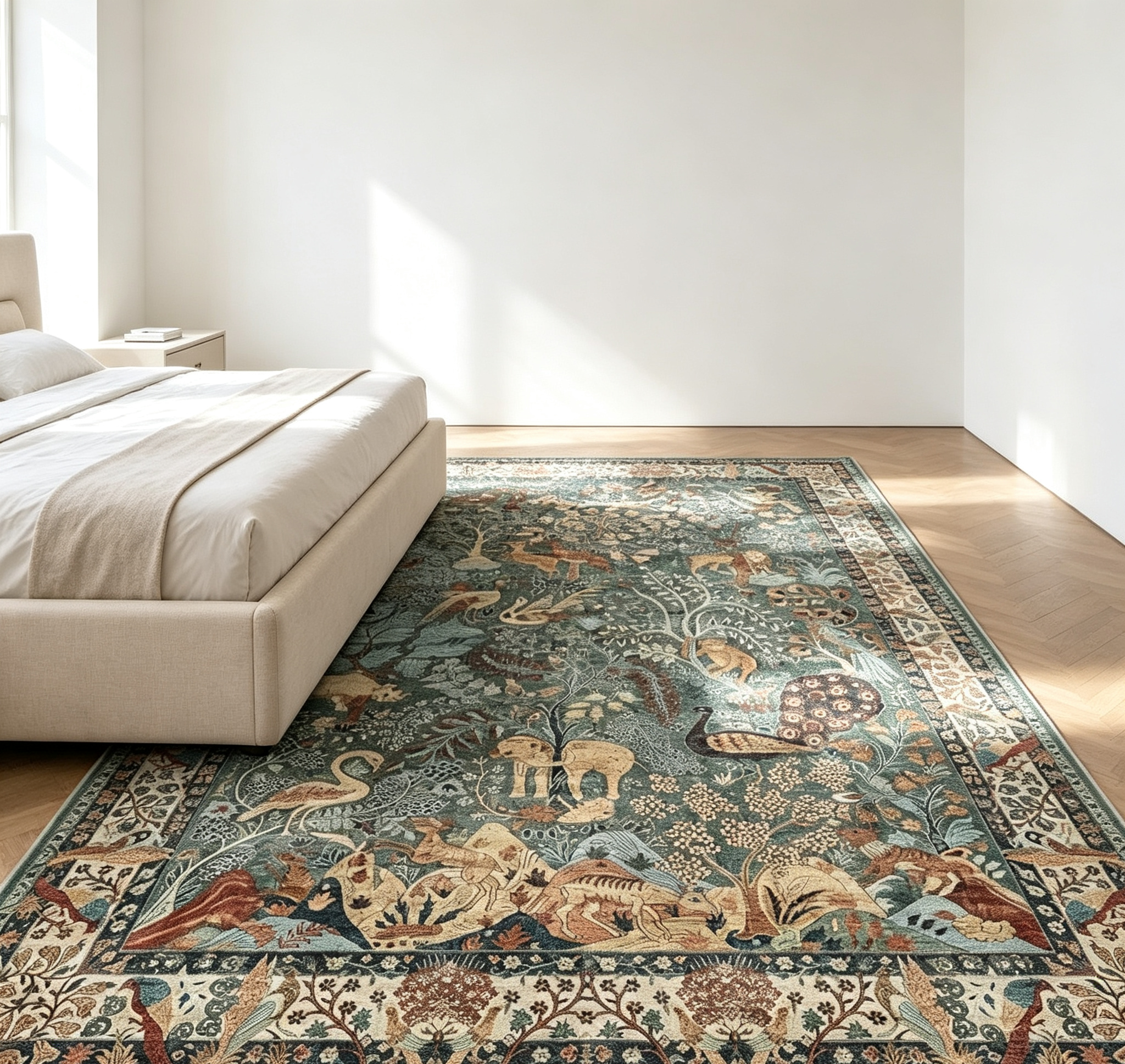 Vintage Bohemian Jungle Wildlife Area Rug