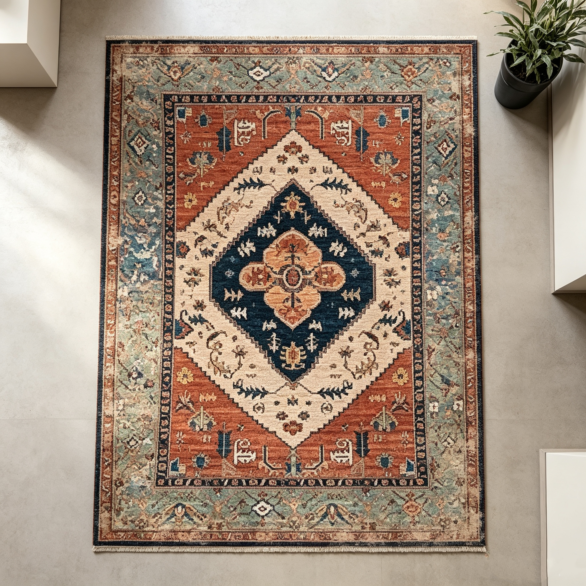 Vintage Bohemian Medallion Ultra-Thin Washable Chenille Area Rug