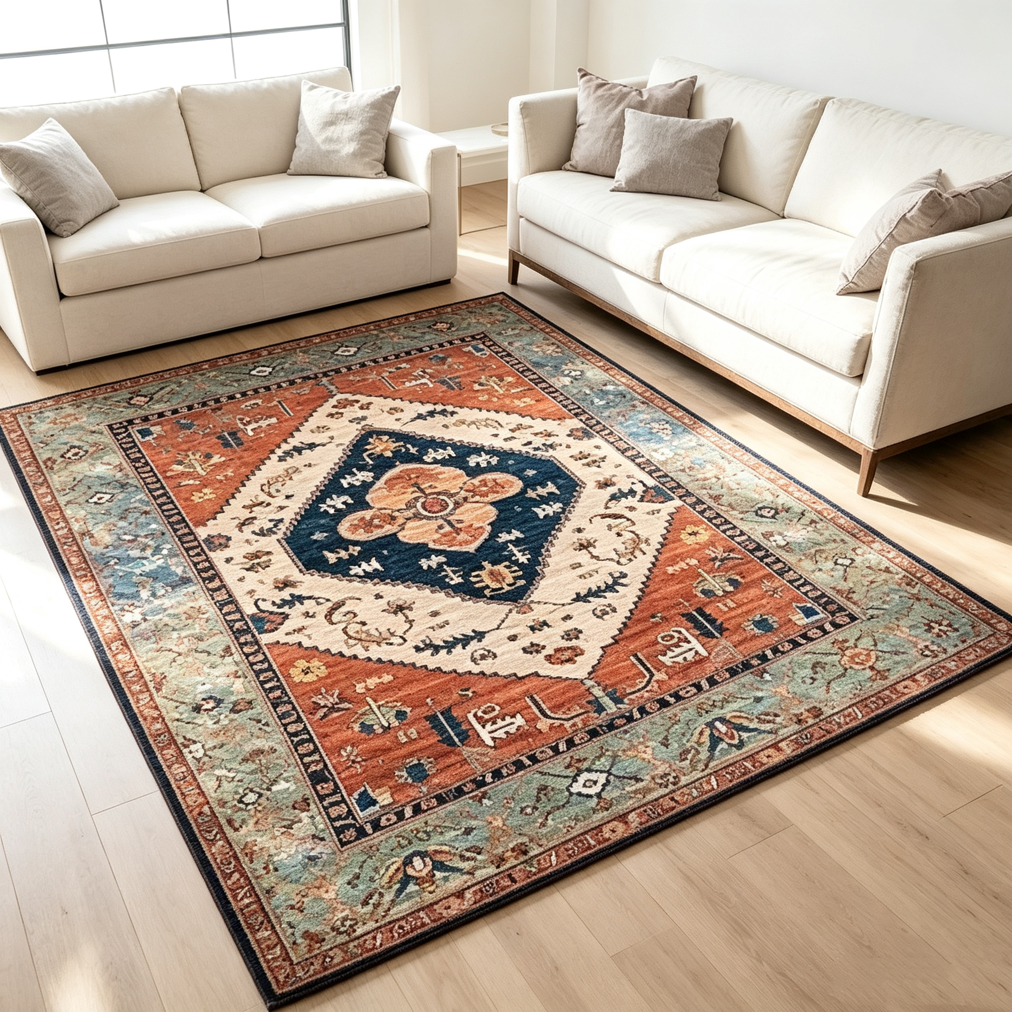 Vintage Bohemian Medallion Ultra-Thin Washable Chenille Area Rug